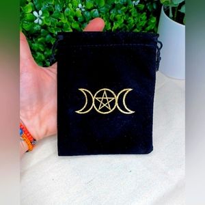 ● Black Velour Triple Moon Drawstring Bag